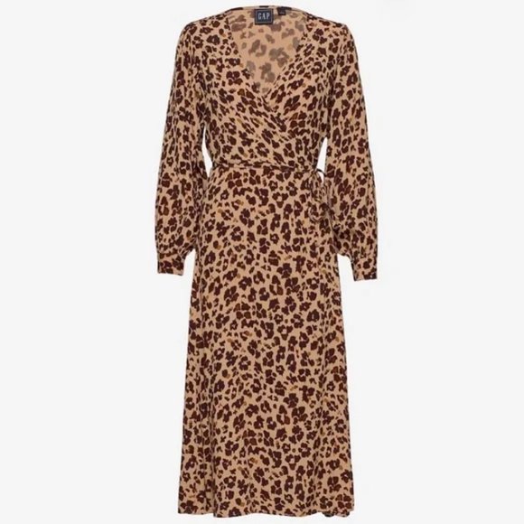 Gap Leopard Print Wrap Midi Dress Size 8 - Picture 2 of 9
